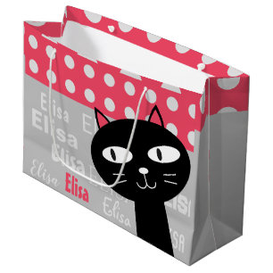 Cute Black Cat Rosa Polka dots Lägg till ditt namn
