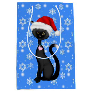 Cute Black Cat, Santa Hat och Snöflingor jul