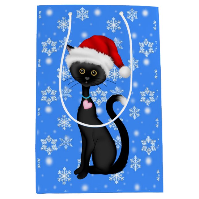 Cute Black Cat, Santa Hat och Snöflingor jul (Framsidan)