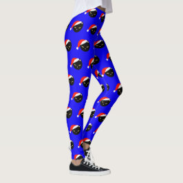 Cute Black Cat Santa Royal Blue Ugly jul Leggings