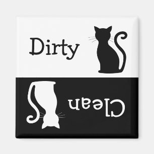 Cute Black Cat Silhouette Clean Dirty Dishwasher Magnet