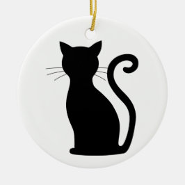 Cute Black Cat Silhouette Roligt Black and White Julgransprydnad Keramik