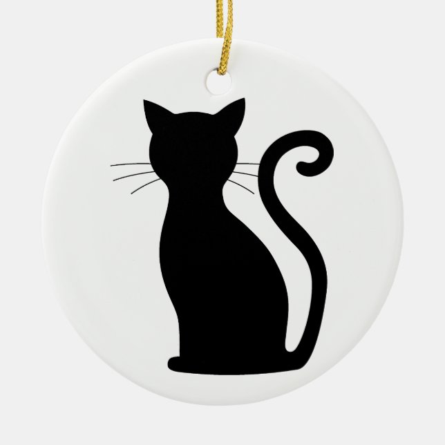 Cute Black Cat Silhouette Roligt Black and White Julgransprydnad Keramik (Framsidan)