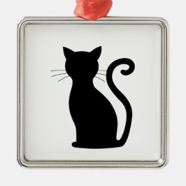 Cute Black Cat Silhouette Roligt Black and White Julgransprydnad Metall