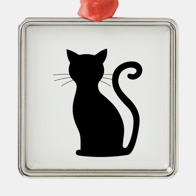 Cute Black Cat Silhouette Roligt Black and White Julgransprydnad Metall (Framsidan)