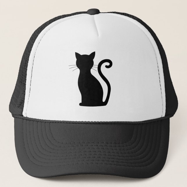 Cute Black Cat Silhouette Roligt Black and White Keps (Framsida)