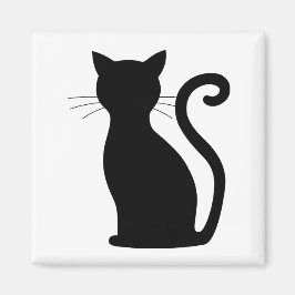 Cute Black Cat Silhouette Roligt Black and White Magnet