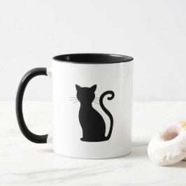 Cute Black Cat Silhouette Roligt Black and White Mugg