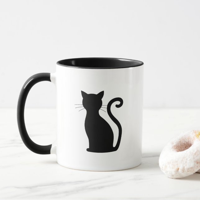 Cute Black Cat Silhouette Roligt Black and White Mugg (Med munk)