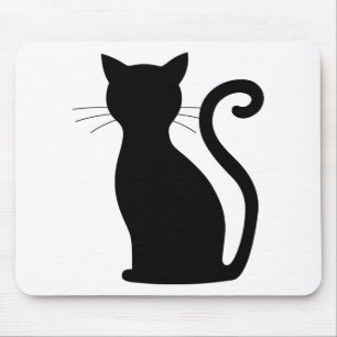 Cute Black Cat Silhouette Roligt Black and White Musmatta