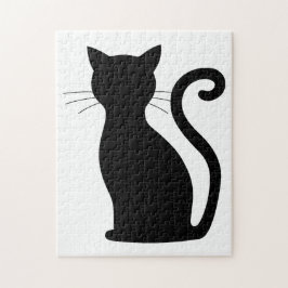 Cute Black Cat Silhouette Roligt Black and White Pussel