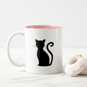 Cute Black Cat Silhouette Roligt Black and White Två-Tonad Mugg