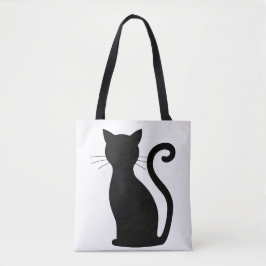 Cute Black Cat Silhouette Roligt Black and White Tygkasse