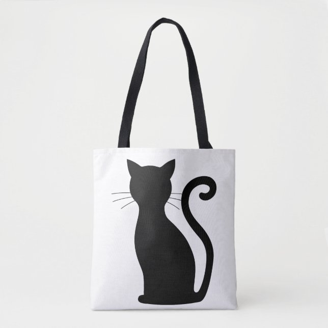 Cute Black Cat Silhouette Roligt Black and White Tygkasse (Framsida)