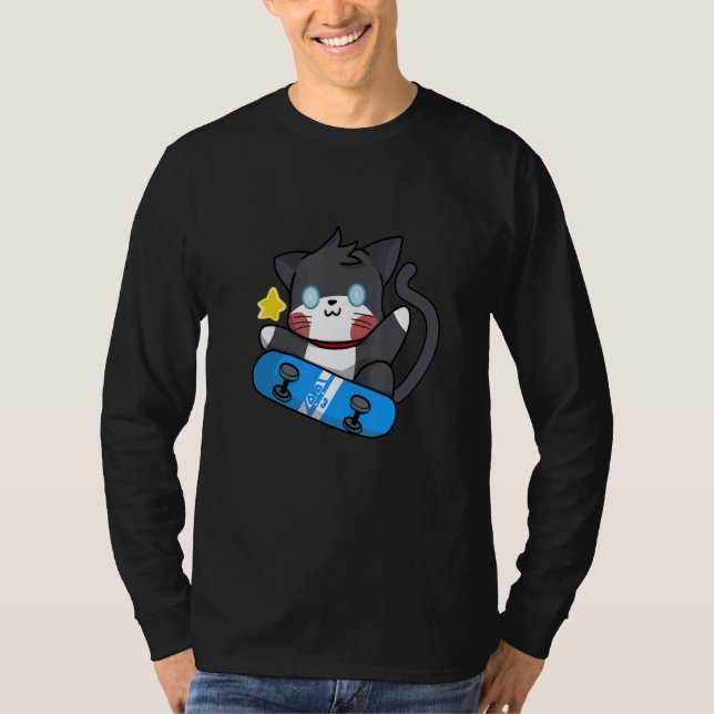 Cute Black Cat Skateboard T Shirt (Framsida)