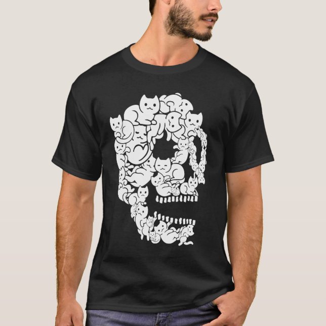 Cute Black Cat Skull Kattunge Skeleton Scary Hallo T Shirt (Framsida)