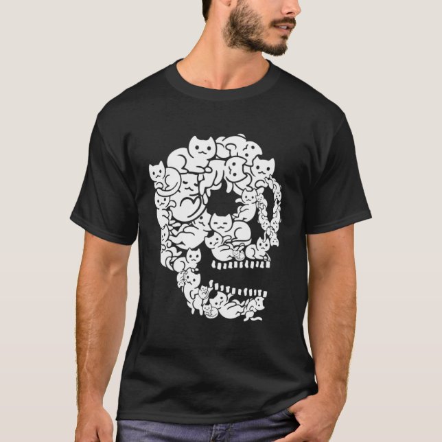 Cute Black Cat Skull Kitty Skeleton Scary Hallowee T Shirt (Framsida)
