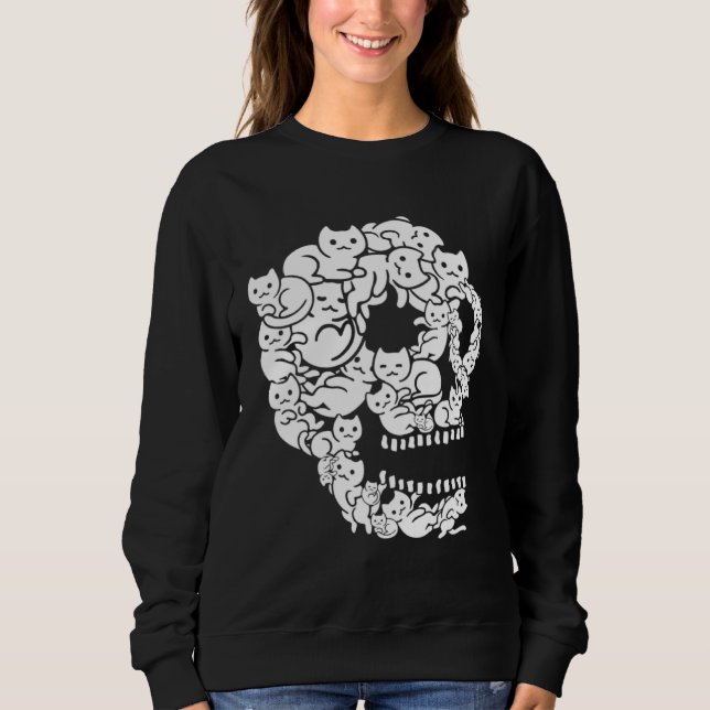 Cute Black Cat Skull Kitty Skeleton Scary Hallowee T Shirt (Framsida)