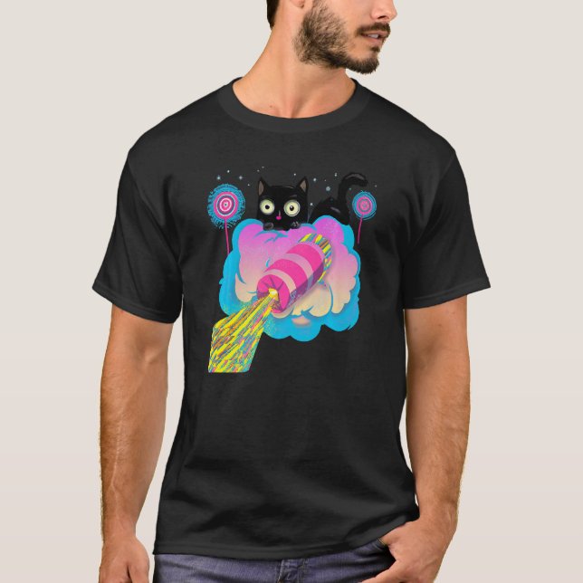Cute Black Cat Space Rocket T Shirt (Framsida)