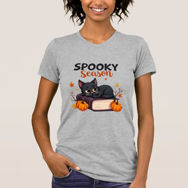 Cute Black Cat Spooky Season Halloween T Shirt (Framsida)