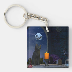 Cute Black Cat Staring i ett ljus