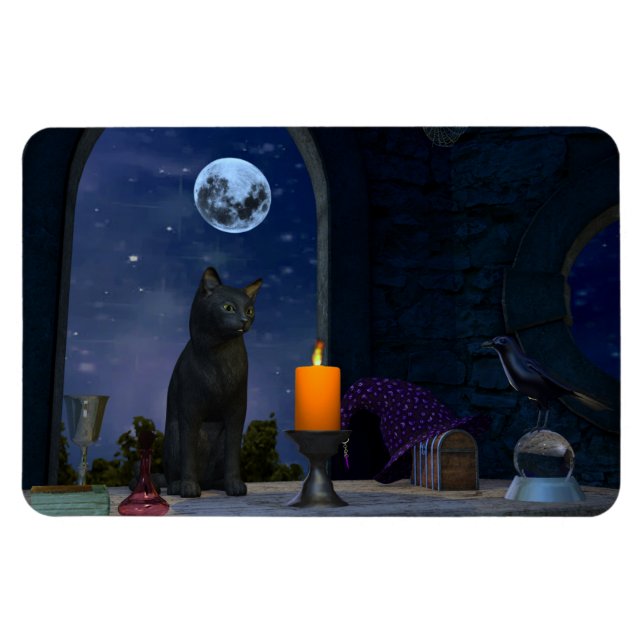 Cute Black Cat Staring i ett ljus Magnet (Horisontell)