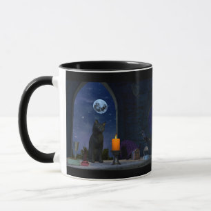 Cute Black Cat Staring i ett ljus Mugg