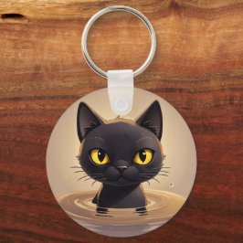 Cute Black Cat Swimming Decorative Art Nyckelring