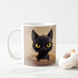Cute Black Cat Swimming Graphic Art Kaffemugg
