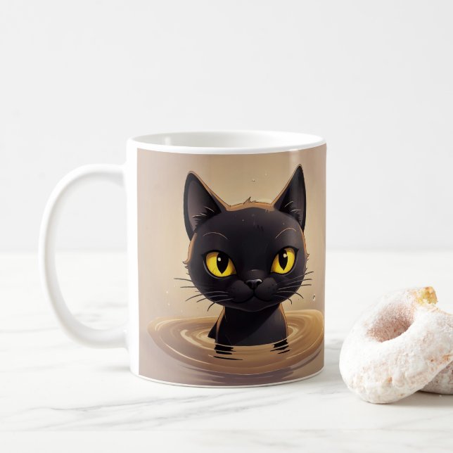 Cute Black Cat Swimming Graphic Art Kaffemugg (Med munk)