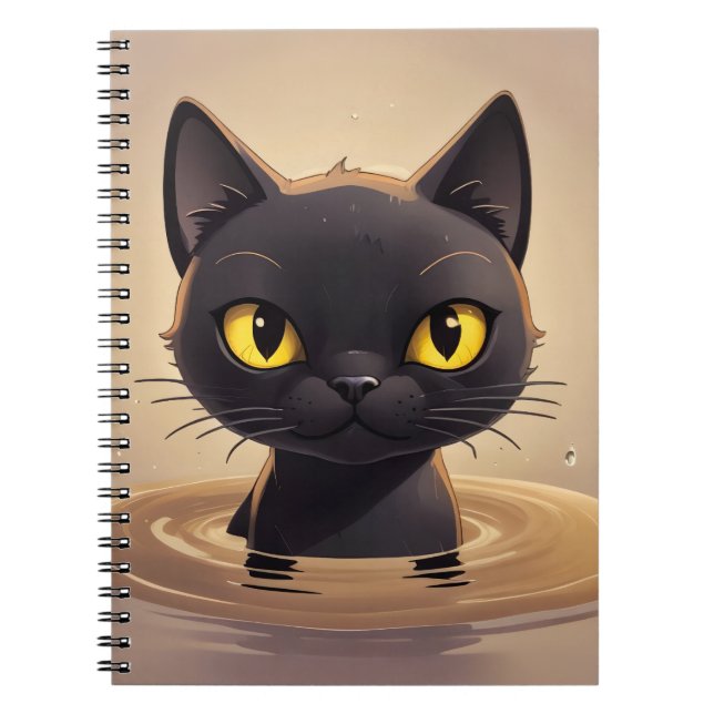 Cute Black Cat Swimming Journal Art Anteckningsbok (Framsidan)