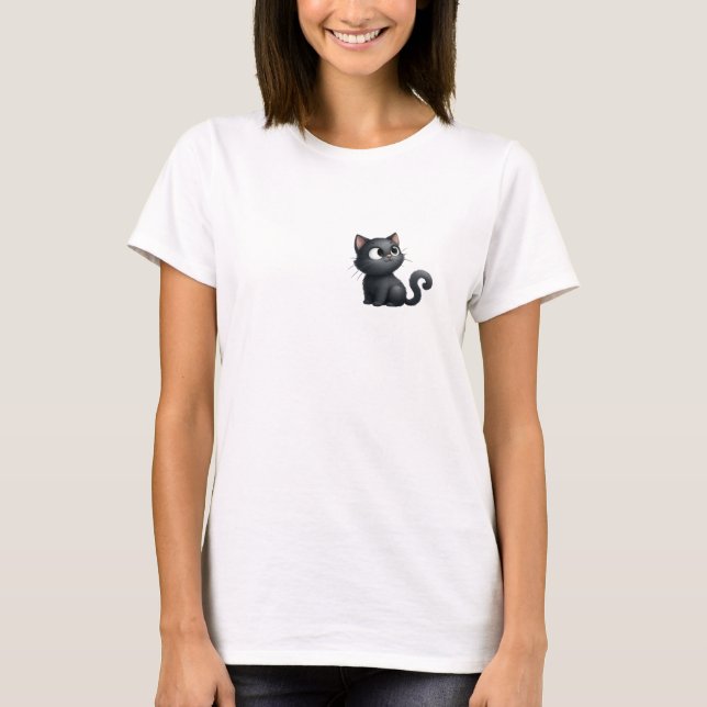 Cute Black Cat T-Shirt (Framsida)