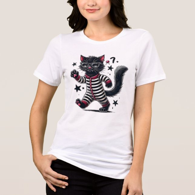 Cute Black Cat T Shirt (Framsida)
