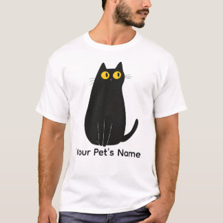 Cute Black Cat T-Shirt - Tecknad Cat Lover Tee