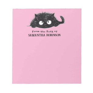 Cute Black Cat teckning (Rosa BKgrd) Anpassa Anteckningsblock