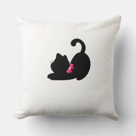 Cute Black Cat Throw Pillow | Elegant Pink Bow Tie Kudde