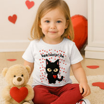Cute Black Cat Valentine Day Helgdag Hearts
