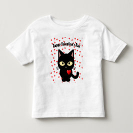 Cute Black Cat Valentine Day Helgdag Hearts T Shirt