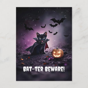 Cute Black Cat Vampire Halloween Helg Vykort