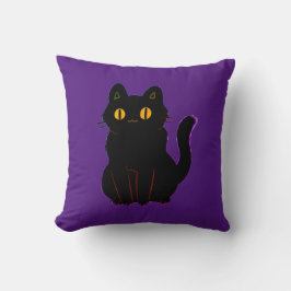 Cute Black Cat vid Lila Dekorativ kudde