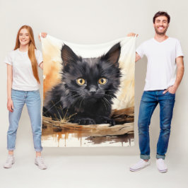 Cute Black Cat Watercolor Art Fleecefilt
