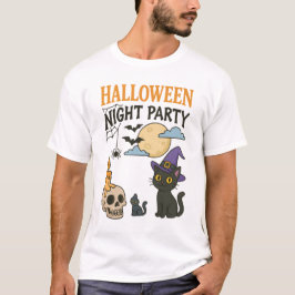 Cute Black Cat Witch Halloween Night Party T Shirt