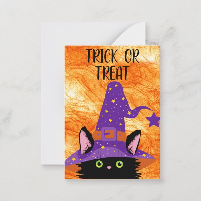 Cute Black Cat Witch Hat Halloween Classroom Anteckningskort (Framsida)