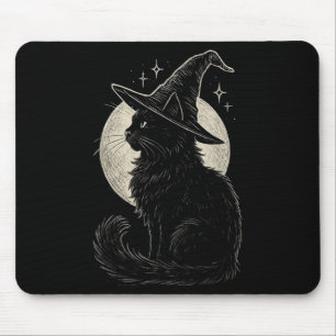 Cute Black Cat Witch Hat Måne Retro Coquette Boho Musmatta