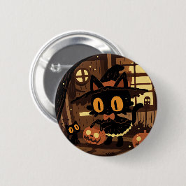 Cute Black Cat Witch med Pumpkin Bucket Knapp