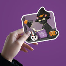 Cute Black Cat Witch Reading Spådomars Bok Magic