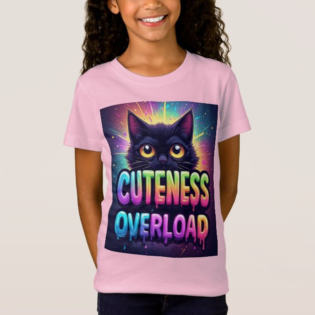Cute Black Cat With Big Yellow Eyes T Shirt (Framsida)