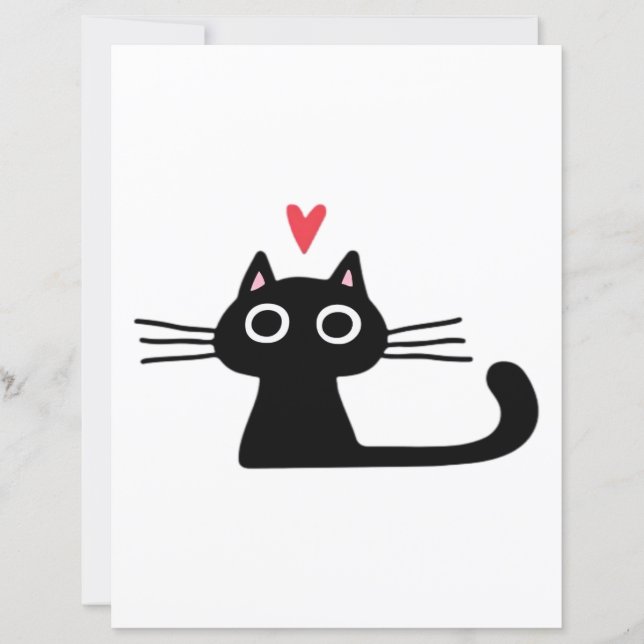 Cute Black Cat with Heart  Kitten Valentine Classi (Framsida)