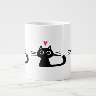 Cute Black Cat with Heart  Kitten Valentine Classi Jumbo Mugg