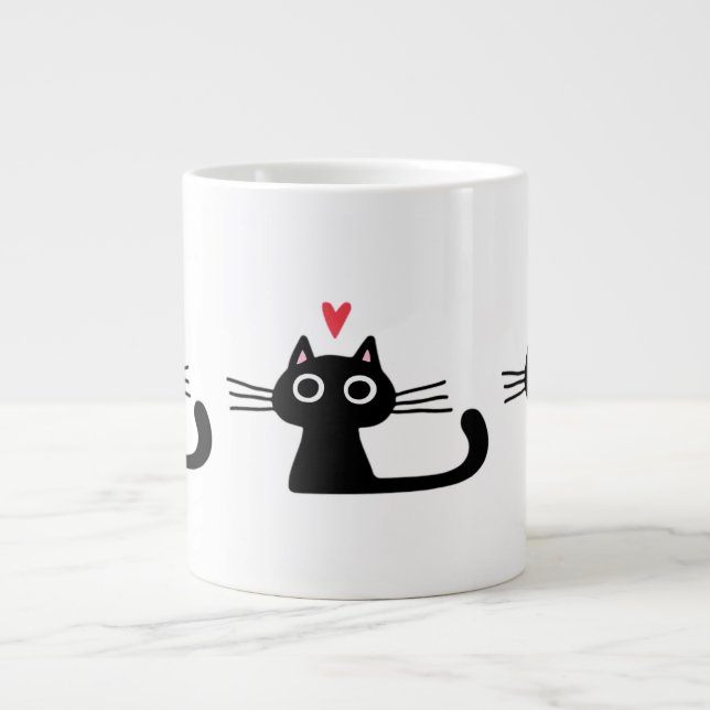 Cute Black Cat with Heart  Kitten Valentine Classi Jumbo Mugg (Framsidan)